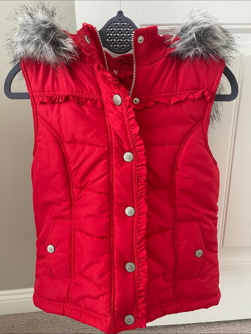 Justice Girls Red Faux Fur Trimmed Vest XXL